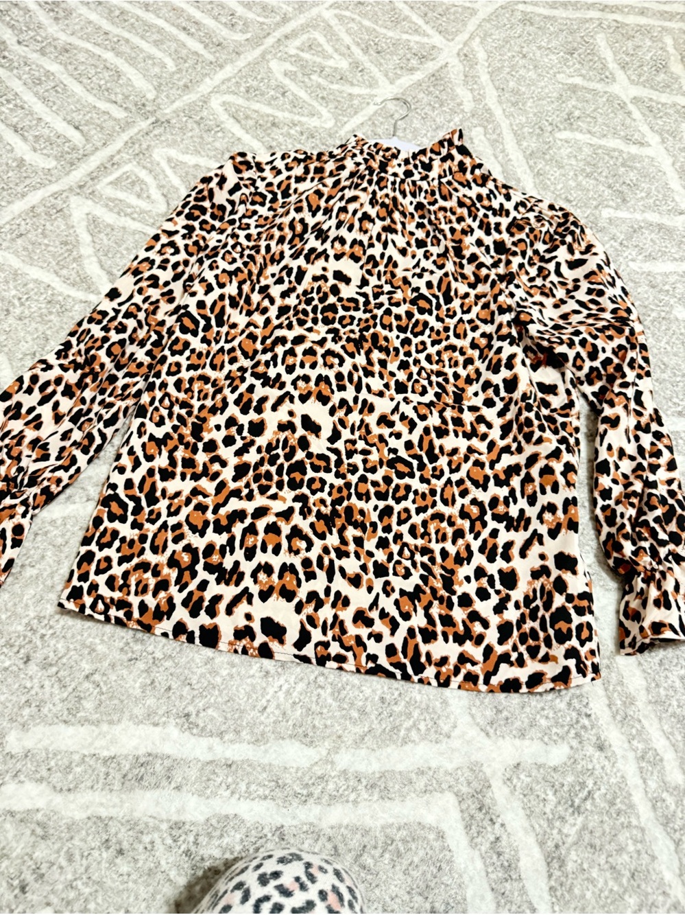 SHEIN Leopard Print Long Sleeve Top - Brown Black